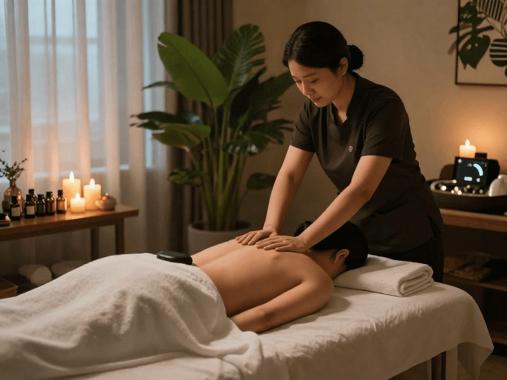 Relaxing 양천구출장마사지 session in a serene spa environment with therapeutic ambiance.