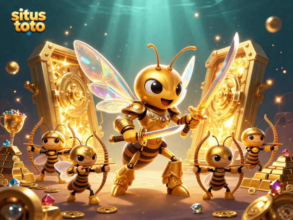 Menangkan hadiah besar di situs toto dengan karakter 3D menarik dan harta karun berkilau yang mengelilinginya.