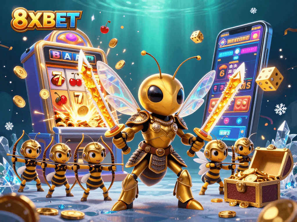 Play thrilling games at 8XBET with giant characters and a jackpot explosion in vibrant detail.