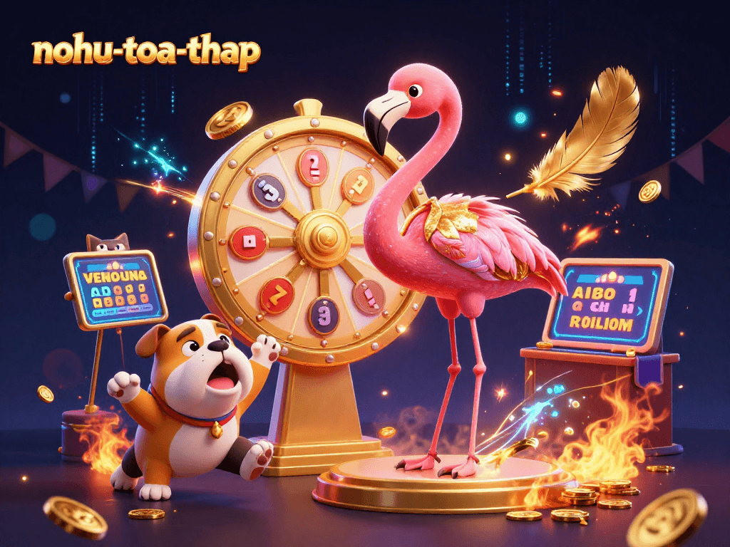 Spin the giant prize wheel and win big with nohu-toa-thap, featuring a colorful 3D game show atmosphere.