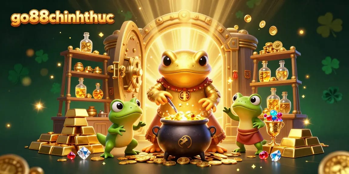 Join the magical wealth journey with go88chinhthuc, featuring an alchemist creating golden treasures.