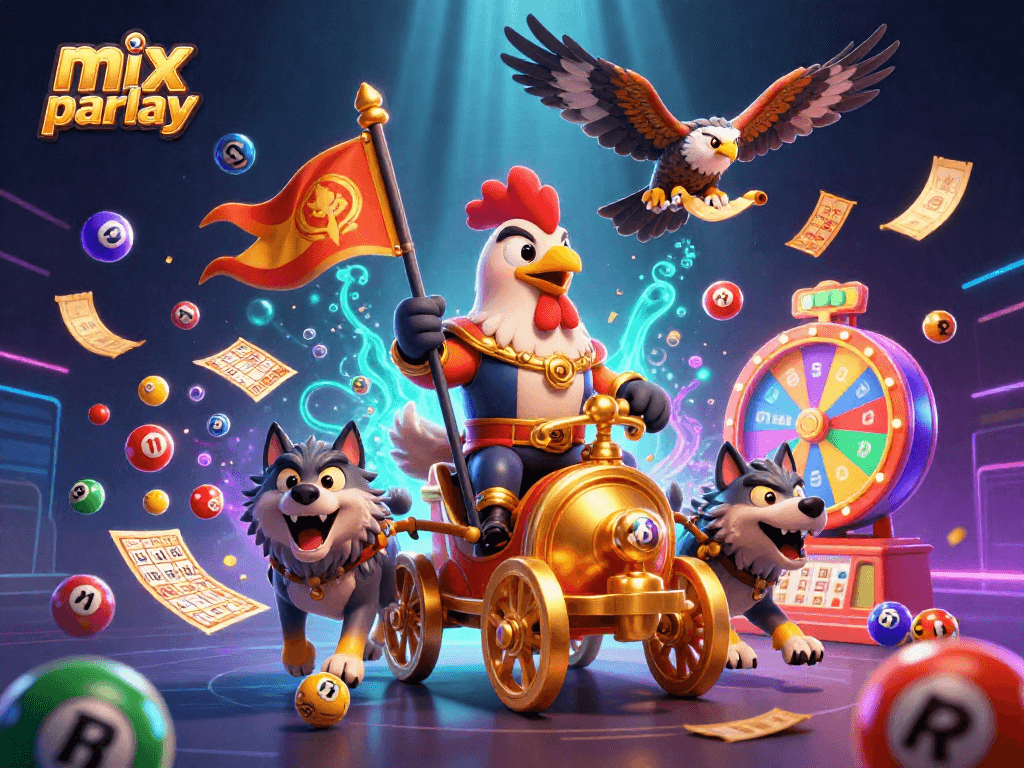 Engage in thrilling mix parlay betting with vibrant lottery elements and dynamic characters.