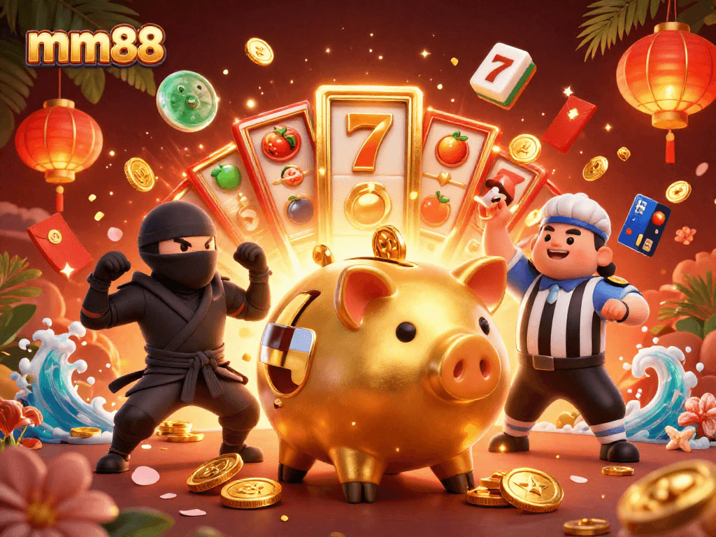 Experience mm88's vibrant casino atmosphere with exciting 3D characters, slots, and golden rewards
