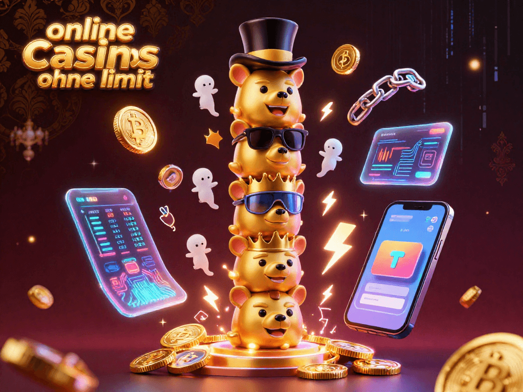 Engage with online casinos ohne limit in this vibrant 3D casino illustration showcasing a golden totem surrounded by crypto elements.
