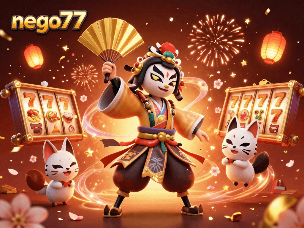 Experience thrilling gameplay with nego77, showcasing exciting slot reels and vibrant casino themes.