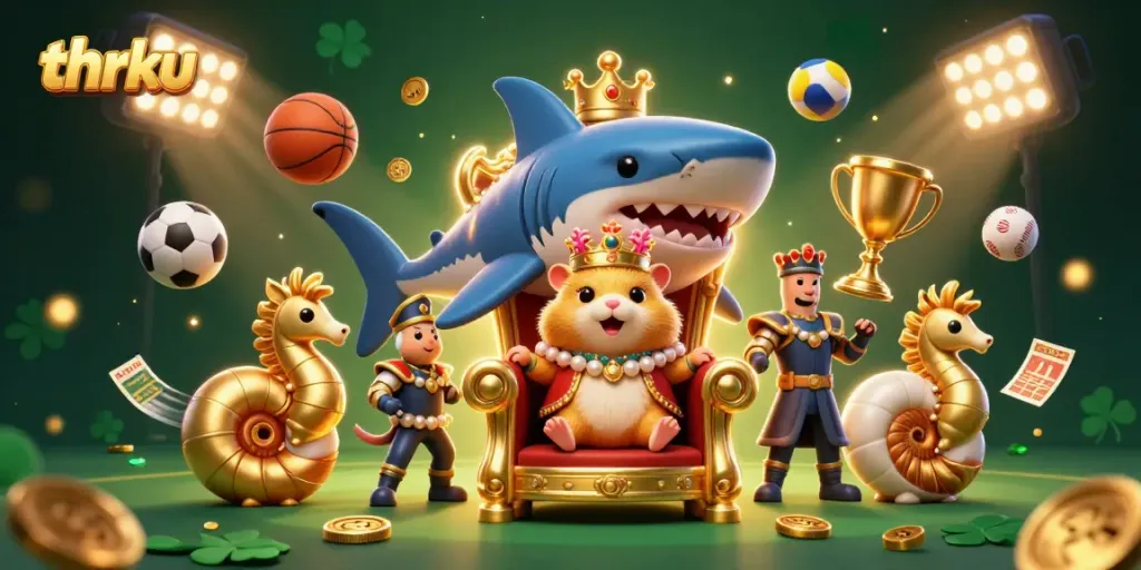 Engage with thrilling sports betting action at thrku, featuring a whimsical king and dynamic game elements.