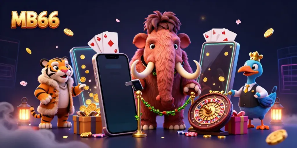 Experience MB66's exciting gaming atmosphere with vibrant casino characters and dynamic elements.