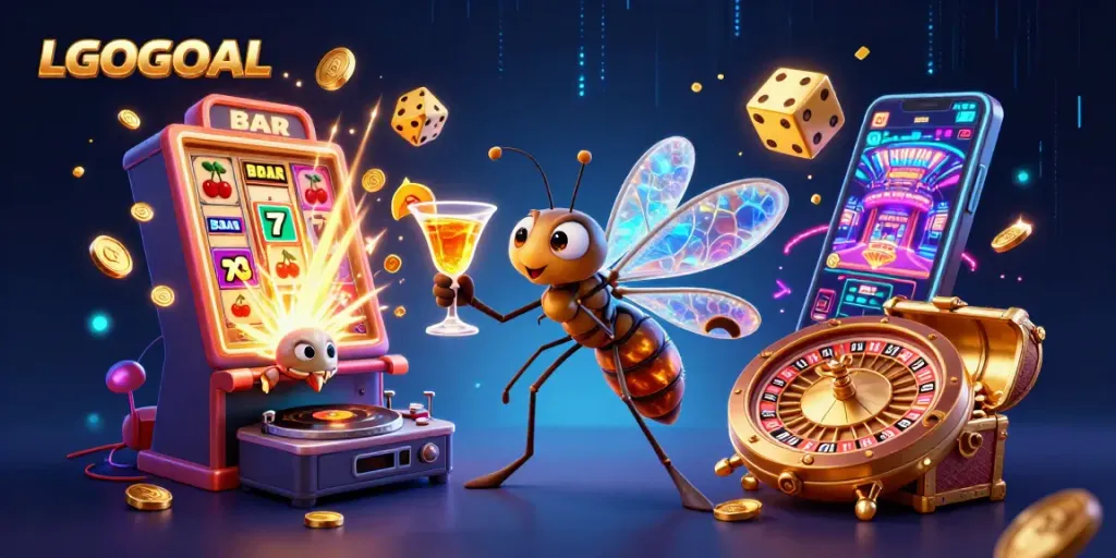 Engage with LGOGOAL's vibrant casino cosmos, featuring iconic symbols and characters for an exciting gaming experience.