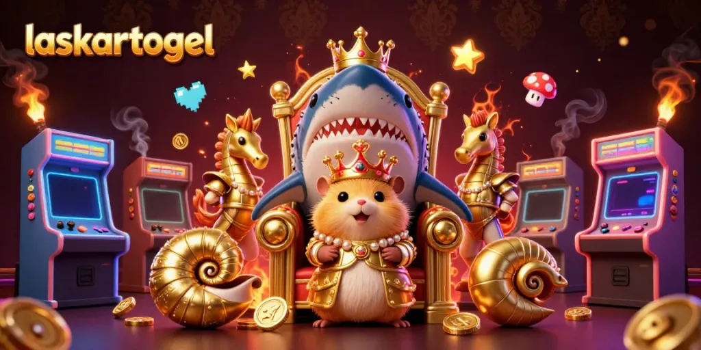 Engage with the thrilling atmosphere of laskartogel featuring a hamster king on a megalodon throne in an immersive gaming scene.
