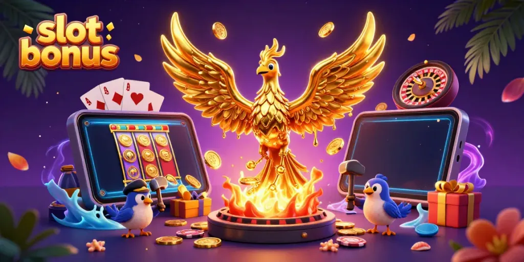 Experience the thrill of slot bonus action with a phoenix and dynamic casino elements.