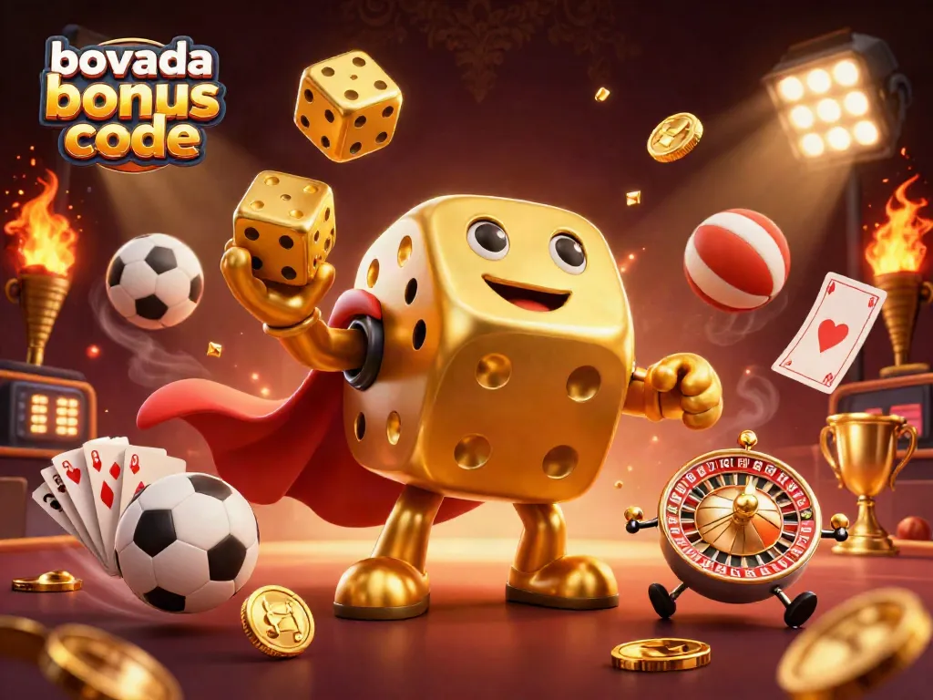 Engage with the Bovada bonus code through vibrant 3D illustration showcasing dynamic casino elements and characters.