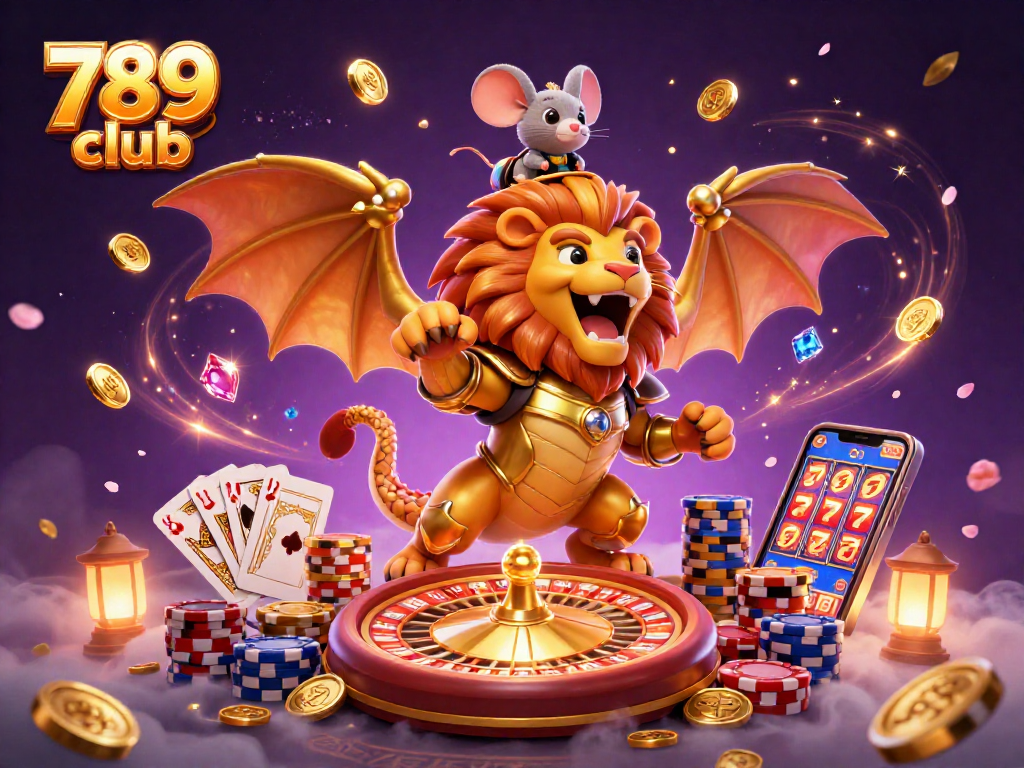 Experience thrilling gaming action at 789 club with a roaring chimera and vibrant casino elements.