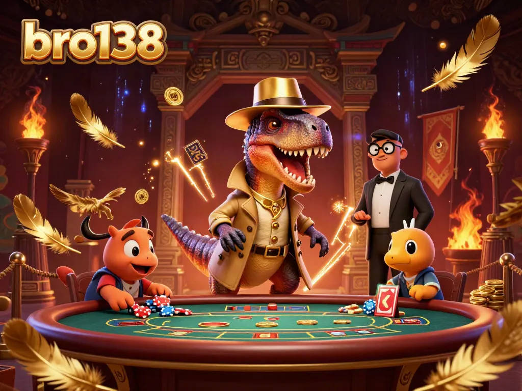 Experience thrilling casino action with bro138 as a velociraptor card counter and friends create excitement at the gaming table.