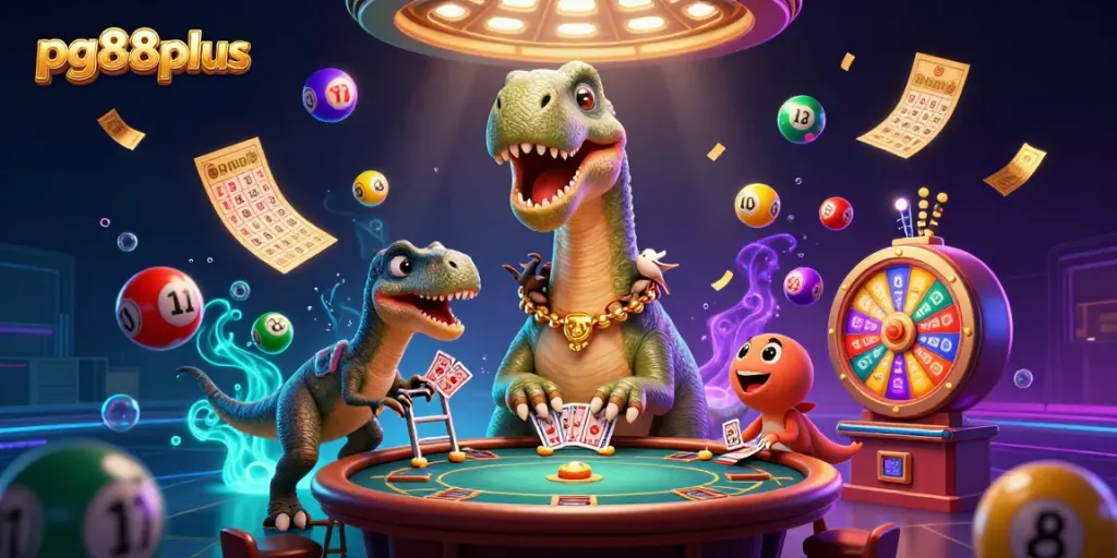 pg88plus showcases a dynamic gaming scene with a towering brontosaurus and clever raptor dealer.
