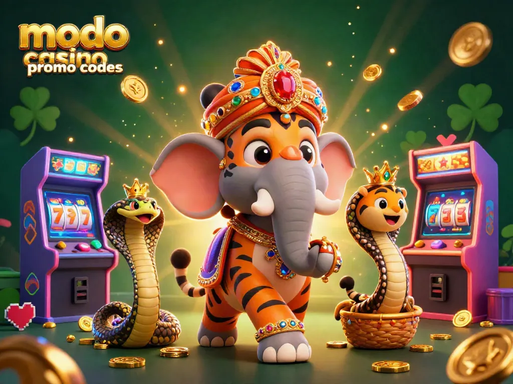 Play and win with Modo Casino promo codes while enjoying a vibrant 3D casino scene filled with excitement.