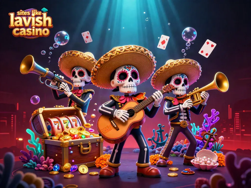 Experience excitement at sites like lavish luck casino with a vibrant 3D mariachi scene and slot visuals.