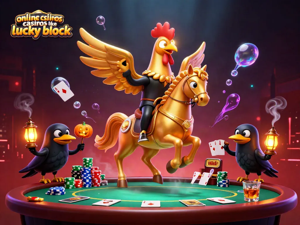 Engage with online casinos like lucky block in a vibrant casino scene featuring unique characters.