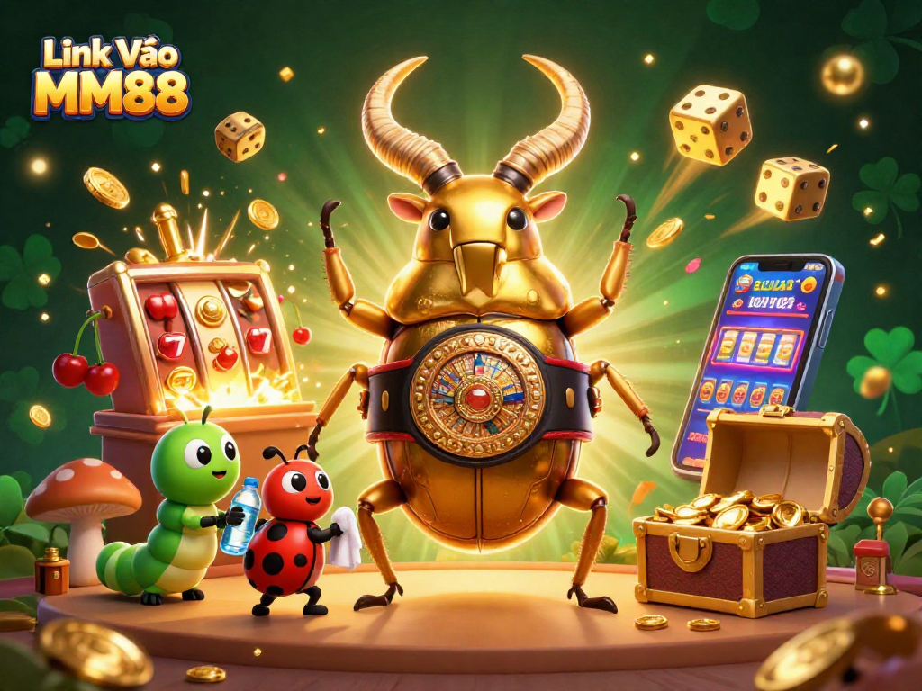 Experience thrilling gameplay and jackpots at MM88 with Link Vào MM88, featuring vibrant casino elements and characters.