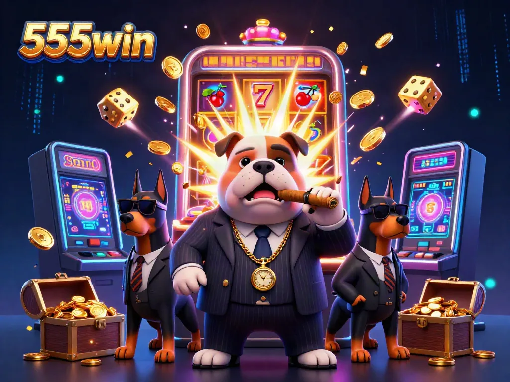 Engage in thrilling casino gameplay at 555win with energetic mafia characters, slot machines, and jackpots.