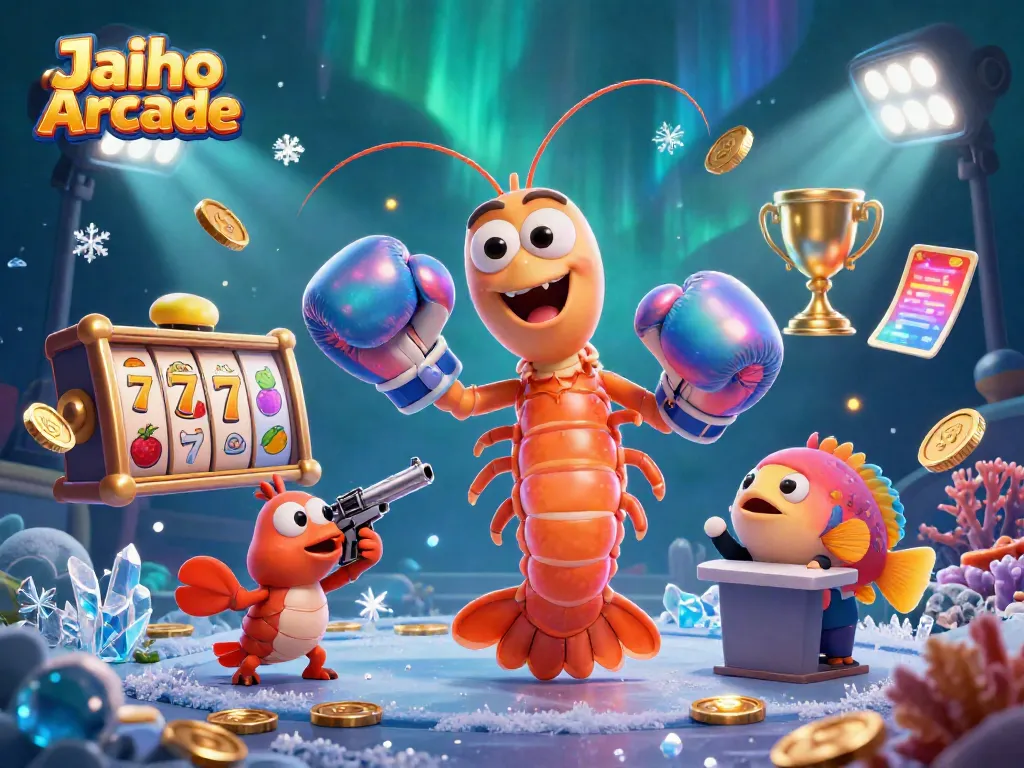 Celebrate winning moments with Jaiho Arcade's dynamic slots adventure, featuring vibrant characters and exciting casino elements.