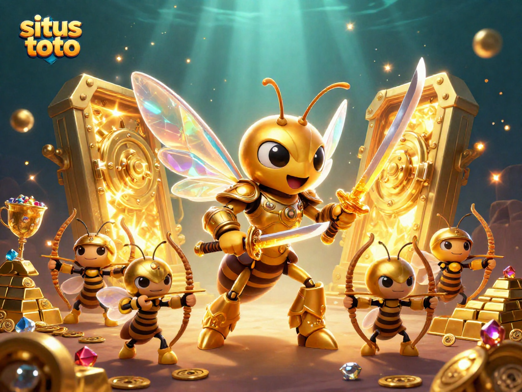 Menangkan hadiah besar di situs toto dengan karakter 3D menarik dan harta karun berkilau yang mengelilinginya.