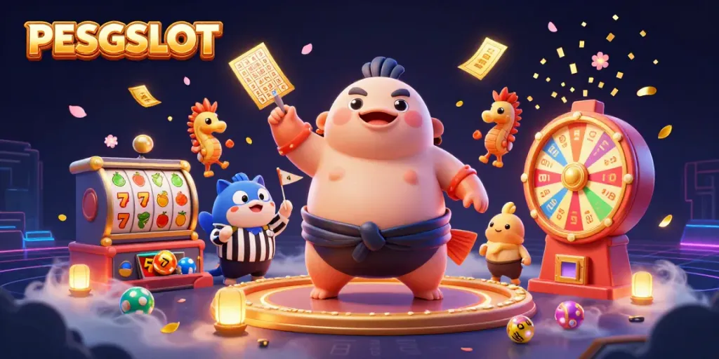 PESGSLOT provides a thrilling gambling experience with colorful slot reels and a lively underwater scene.