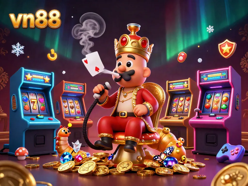Engage in thrilling gaming with vn88, featuring dynamic casino scenes and colorful 3D elements.