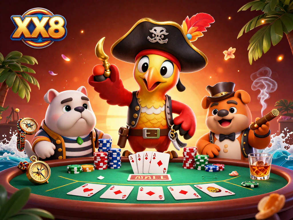 Join pirate-themed poker action with XX8 as our captain and crew navigate the cards and chips.