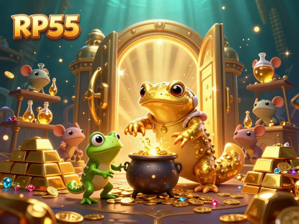 Experience thrilling gameplay with RP55 at the vibrant casino scene featuring alchemist magic and treasures.