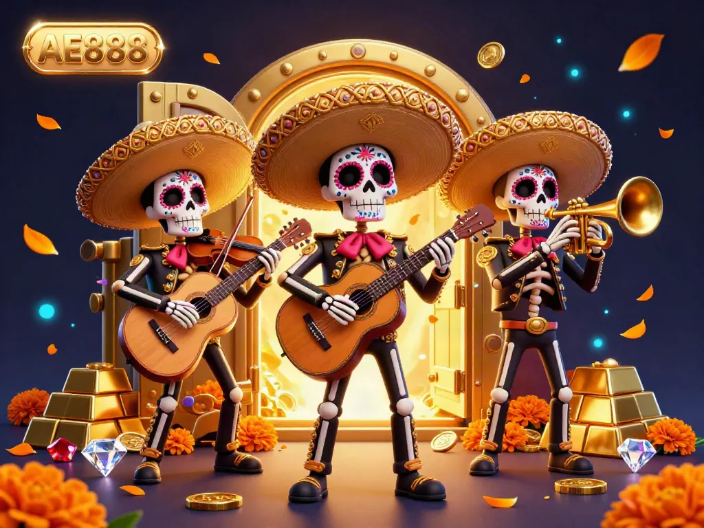 Experience the excitement at AE888 with a vibrant mariachi band amidst a trove of treasures and gems.