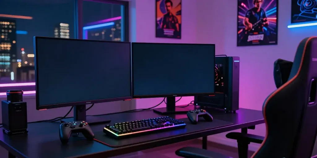 Singatoto login screen on dual monitors in an immersive gaming setup.