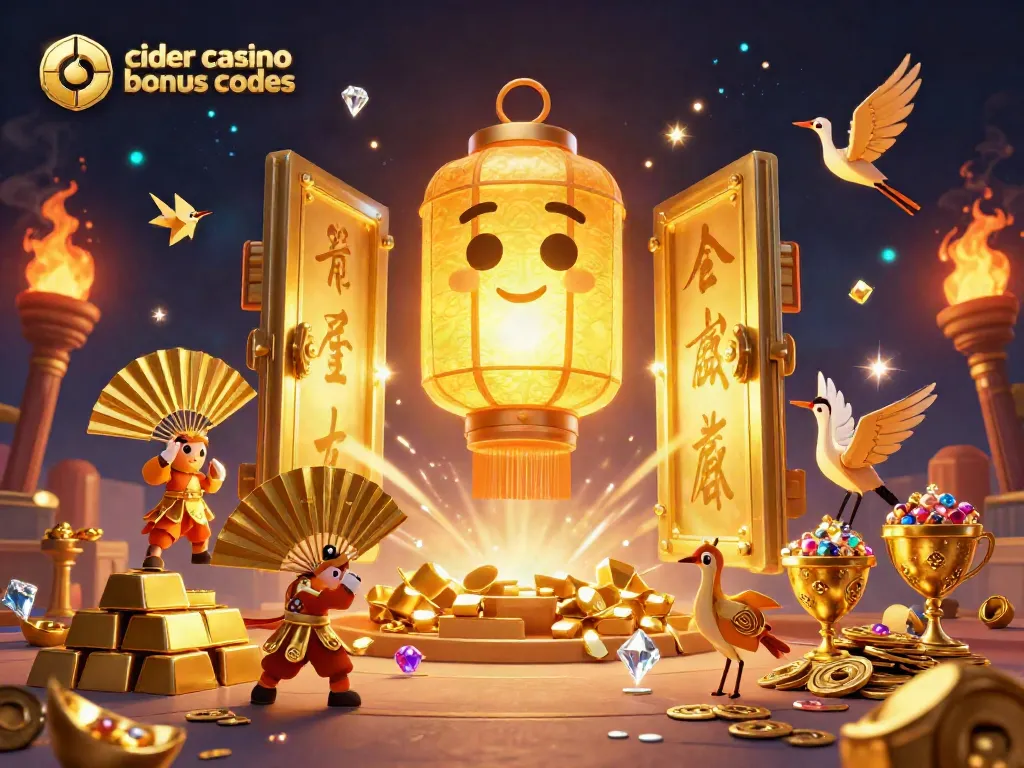 Cider Casino Bonus Codes visualizes a 3D scene with golden lantern spirit and multiple game elements sparking excitement.