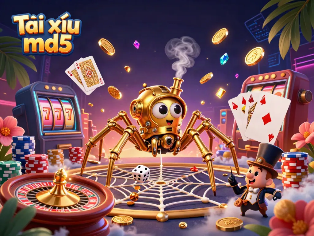 Catching luck in the vibrant Tài xỉu md5 casino scene with dazzling elements and festive atmosphere.