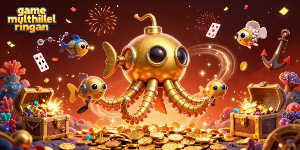 Gamer asyik bermain game multiplayer ringan dan seru di bawah laut dengan harta karun.