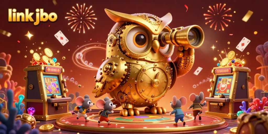 Experience the vibrant world of gaming with link jbo, showcasing golden elements and lively characters.