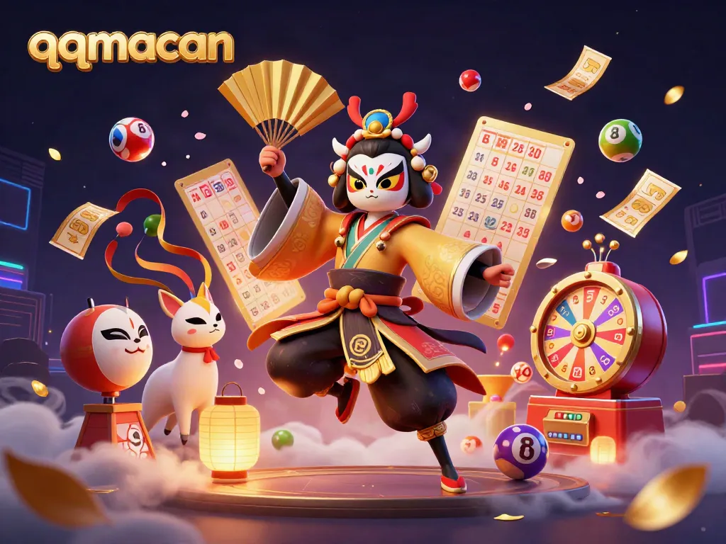 Engage in thrilling gambling action with qqmacan's captivating characters amidst vibrant lottery elements.