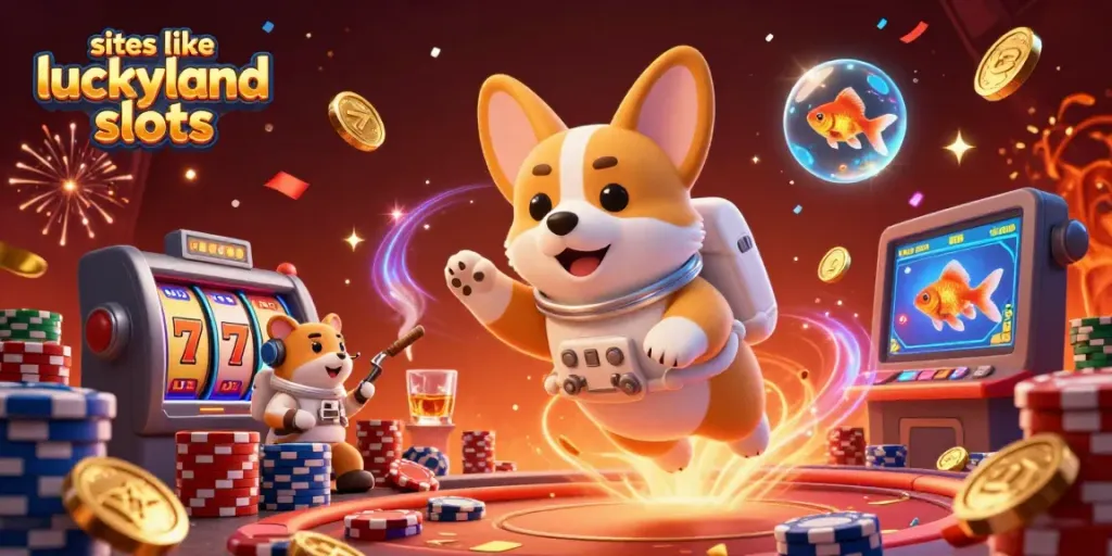 Play exciting games at sites like luckyland slots with vibrant casino elements and characters.