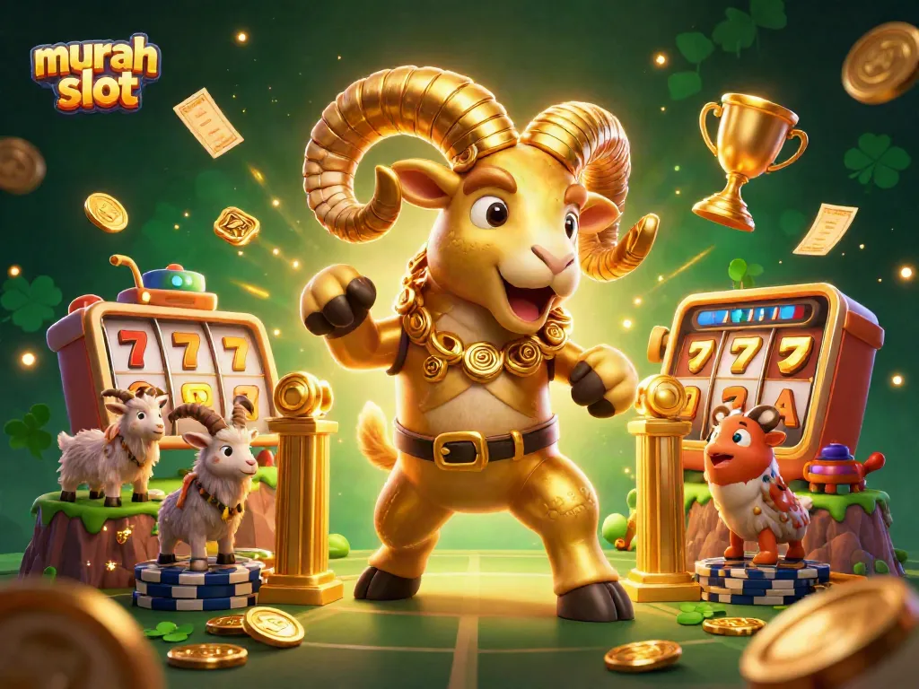 Slot murah di ilustrasi kasino yang menarik dengan elemen jackpot dan koin emas mengalir