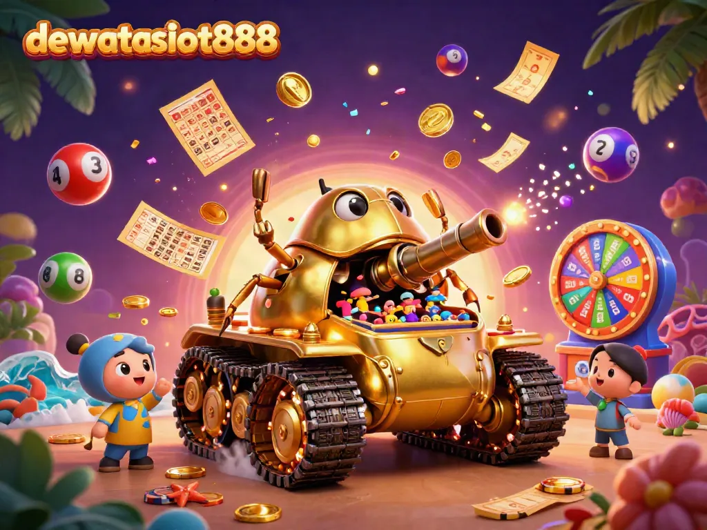 Dewataslot888 menyajikan kasino mini dalam tank keong emas dengan koin dan confetti mengalir