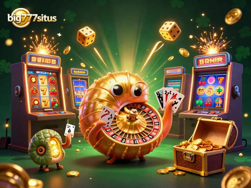 Engage with the excitement of big777situs through a vibrant casino illustration showcasing thrilling slot machines and classic gaming elements.