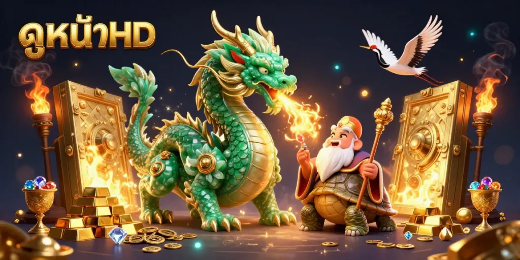 Experience thrilling gaming action with ดูหนังHD and dynamic symbols depicting vibrant luck and fortune.