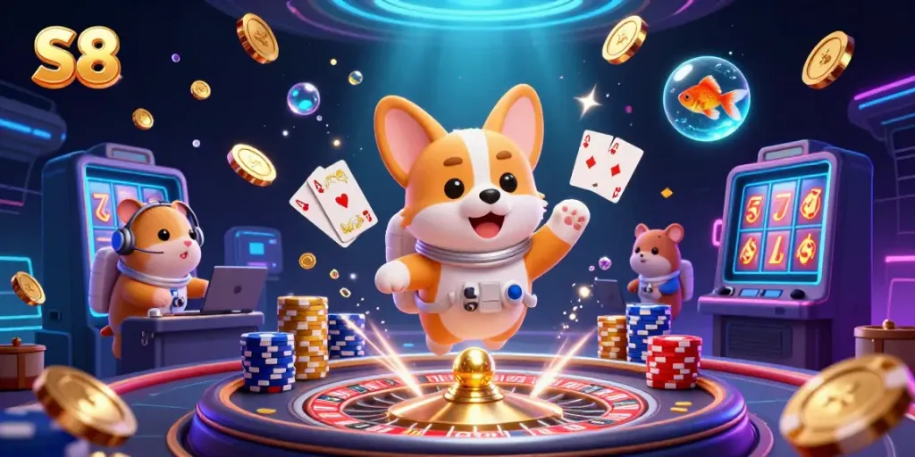 S8 engages players with a dynamic illustration showcasing vibrant casino elements and characters highlighting gaming fun.