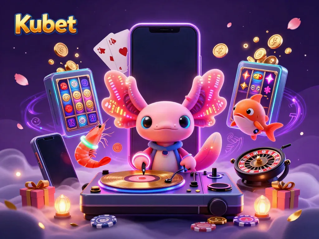 Kubet showcases an energetic underwater casino scene with vibrant characters and gaming elements.