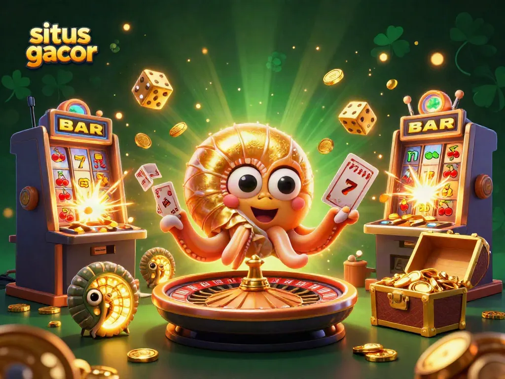 Experience the excitement of situs slot gacor with a vibrant 3D casino scene featuring a nautilus roulette wheel and jackpot rewards.
