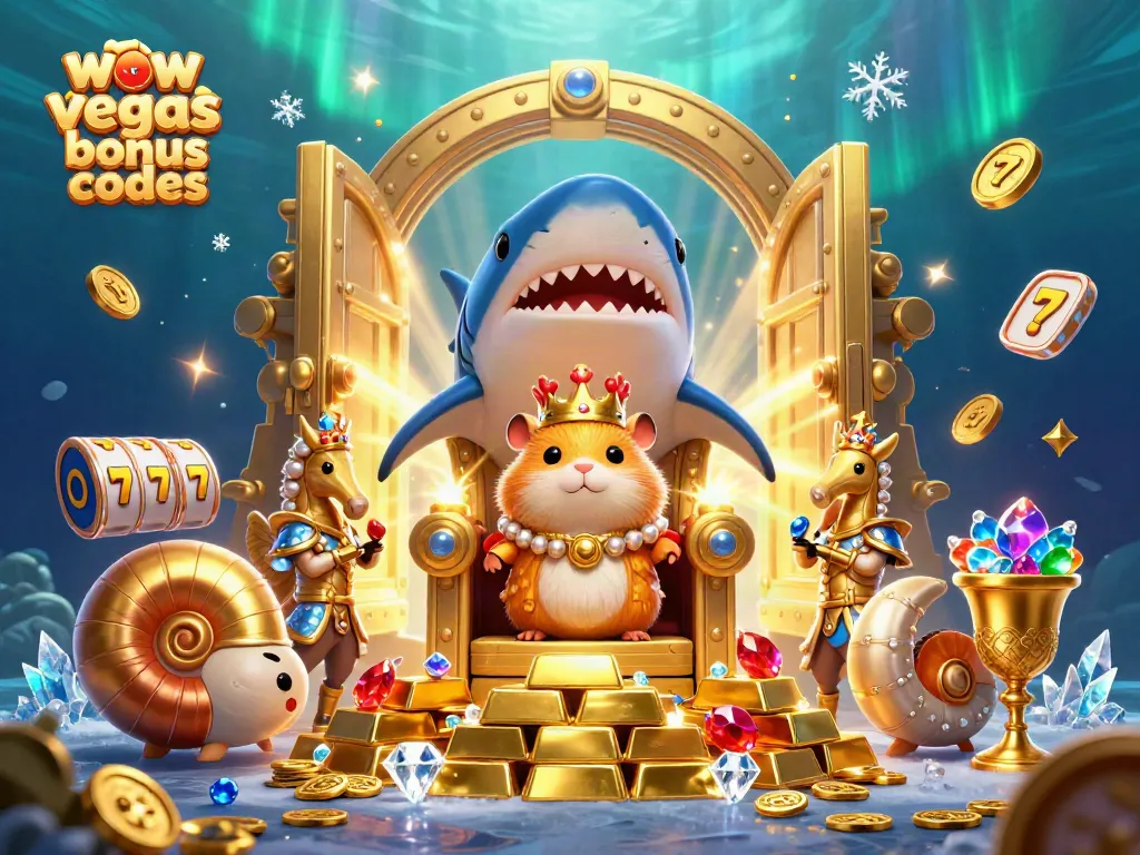 Score big with WOW Vegas bonus codes in this vibrant 3D casino scene full of gold and treasure.