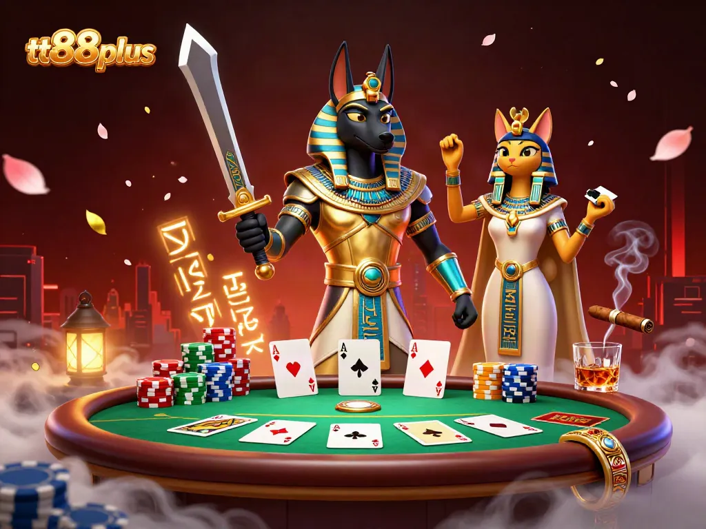 Engage in winning strategies with tt88plus, as ancient warriors and poker elements come alive.