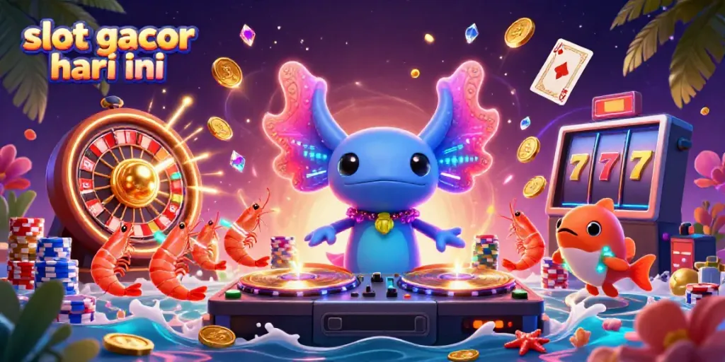 Experience the vibrant action of slot gacor hari ini with a lively underwater casino scene featuring animated characters and dynamic game elements.