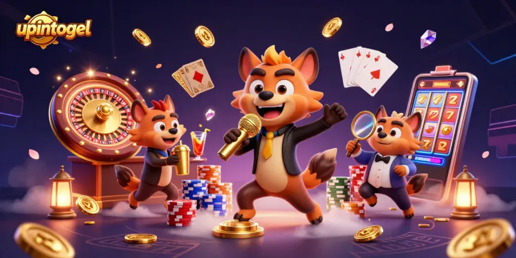 Menangkan taruhan upintogel dengan hyena yang menyajikan hiburan komedi kasino dan keceriaan di latar belakang yang berkilauan.