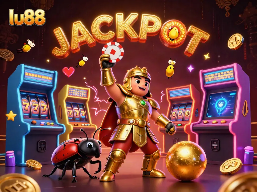 Experience exciting gameplay and winnings at lu88 with vibrant slot machines and cartoon characters celebrating victories.
