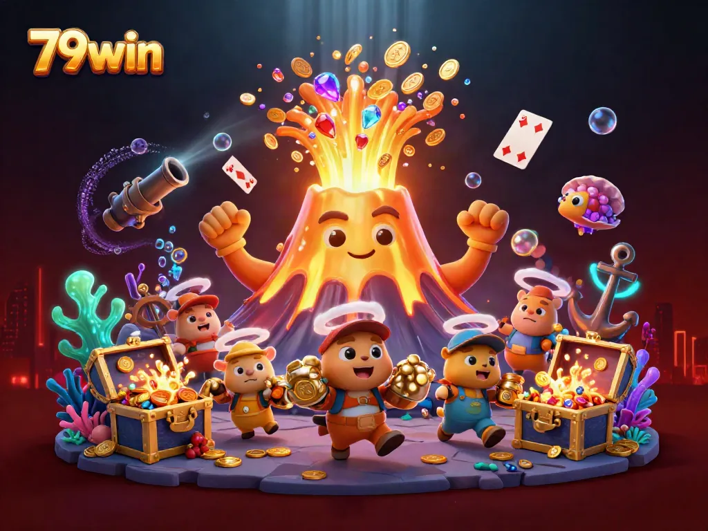 Experience thrilling wins at 79win with gold coins and treasures amidst a 3D volcano